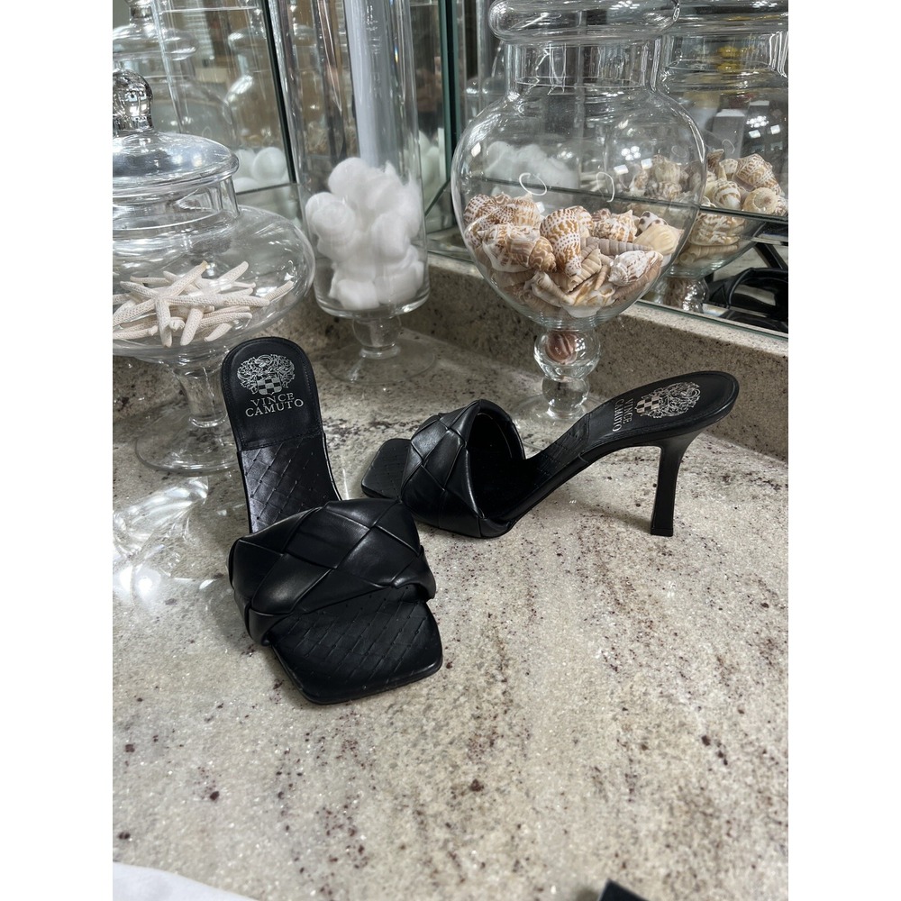 Vince Camuto Brelanie Heels Womens 9 M Black Braided Leather Mules